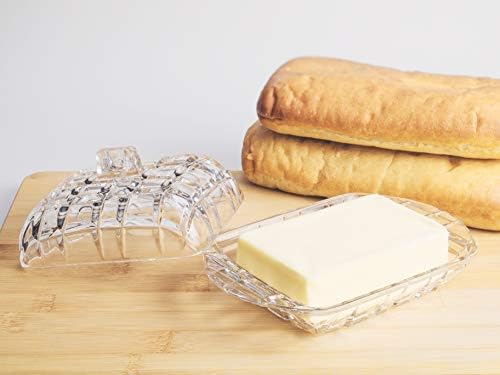 צלחת חמאה - צלחת גבינה - מכוסה - זכוכית קריסטל חתוכה - מלבני - אורך 6.8 - מיוצר באירופה - מאת ברסקי
