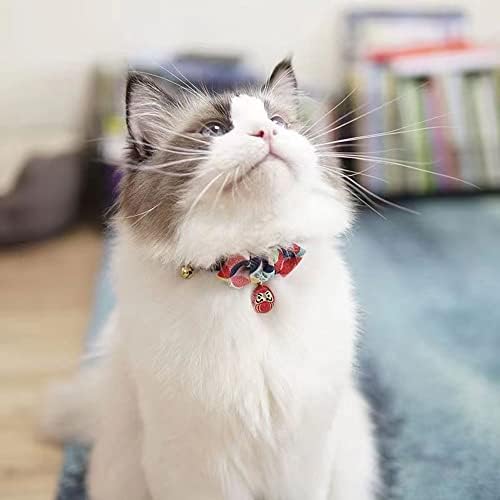 צווארון חתול עניבת פרפר בצורת יהלום פטסוקו עם פעמון.יפן מזל דרומה קסם ואמייל הדפסת קרפ בד.פריצת בטיחות.רך,
