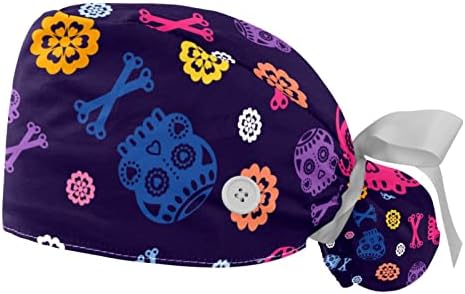 Yidax 2 חתיכות יום צבעוני של התבנית המתה העובדים כובעים עם כפתורים כובע בופנט אלסטי עם רצועת זיעה