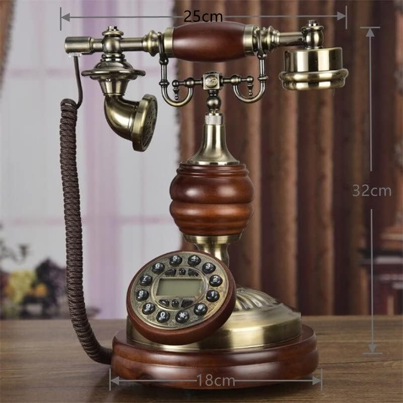DLVKHKL עתיק טלפון קבוע רטרו מגע בית חיוג עץ מוצק טלפון טלפון תאורה אחורית כחולה+חינם+מזהה מתקשר