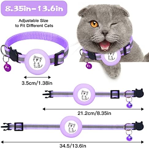 צווארון חתול איירטאג, צווארוני חתול מחזירי אור עם פעמון וגודל פרפקט מחזיק איירטאג עמיד למים ברוחב 0.4 אינץ',