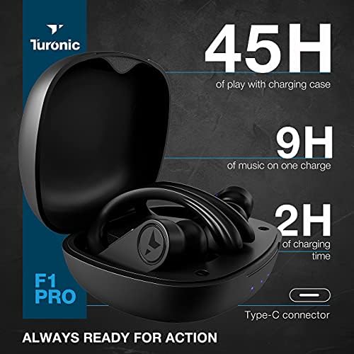 Turonic F1 Pro - אוזניות אלחוטיות אמיתיות - זמן משחק 45H, מארז טעינה, מיקרופון, IPX7 אוזניות Bluetooth אטומות