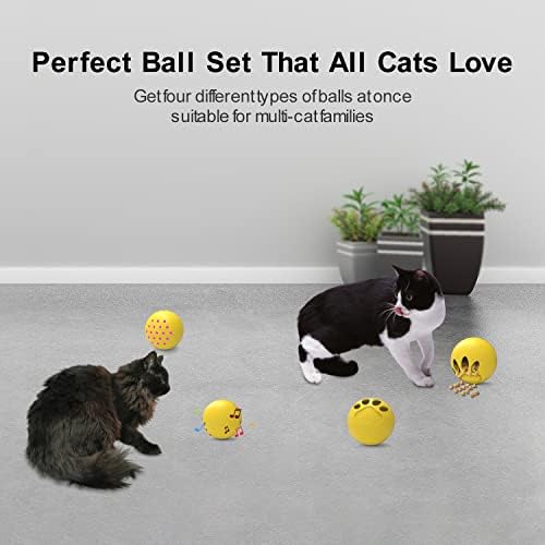 Pknovel 4 PCS כדורי חתול 2 מתקן פינוקים חתול 1 כדור מהבהב 1 כדור עם צעצועי חתול אינטראקטיביים של פעמון לחתולים