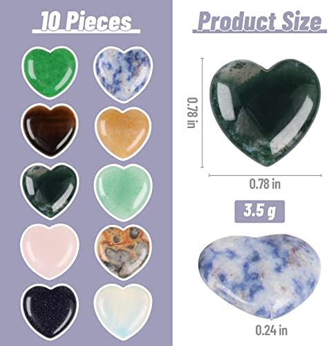 10 יחידות לב בצורת גבישי אבנים צ ' אקרה ריפוי קריסטל סט טבעי מלוטש לערבב לב אהבת אבני חן עבור רייקי אנרגיה