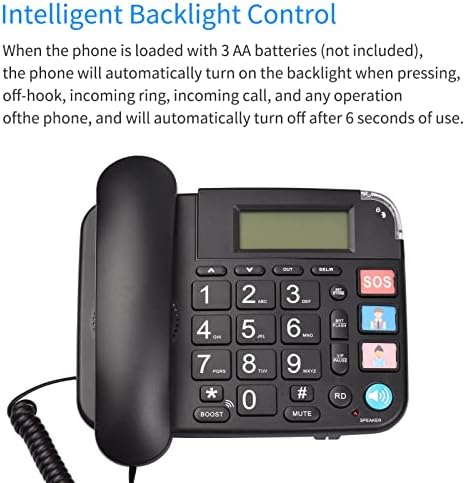 טלפון חוט קשיקסיאן, טלפון חוט שחור עם שולחן כפתורים גדול קווי טלפון טלפון תמיכה טלפונית ללא ידיים/מחדש/פלאש/מהירות