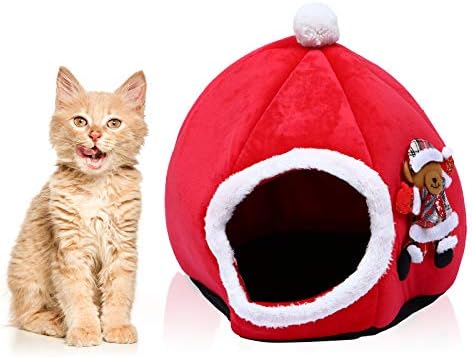דלעת צורת חתול בית גור קן חצי סגור חם חתול שינה מיטה-חג המולד קישוטי עבור חיות מחמד חתול
