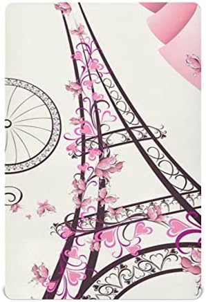 גיליון פליארד מגדל של Moudou Eiffel לילדות, סדין פעוטות רך ומותאם לנשימה למזרן מיטה רגיל של פליארד, 39 x