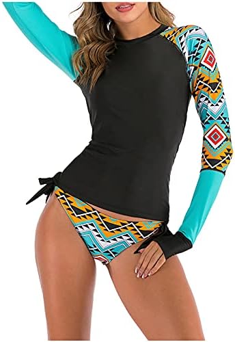 נשים טנקיני אתלטי קובע הגנה על UV טרנדי אימון שרוול ארוך אימון בגד ים ספורט אצטק מודפס שני בגד ים של שני חלקים