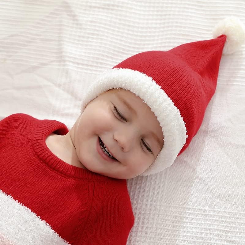 Lawkul הראשון שלי חג המולד כובע סנטה פעוט תינוק סרוג כפה בייבי פום פום כפה אדומה בייבי כפה ...
