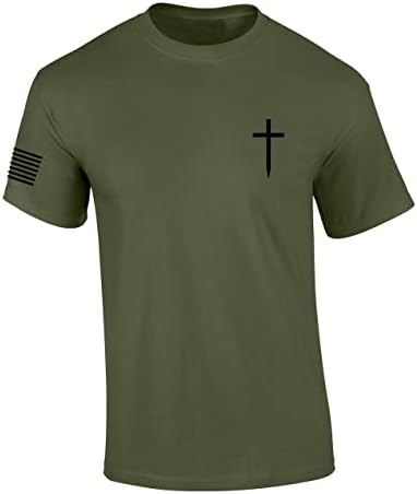 גברים של נוצרי חולצה אמונה צלב קרסט אמריקאי דגל שרוול חולצה גרפי טי