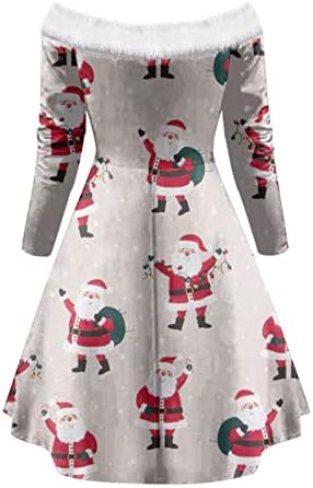 מרגינרי מכוער חג המולד שמלות לנשים מקרית 2022 ארוך שרוול טלאים כבוי כתף באורך הברך חג המולד אלגנטי המפלגה שמלה