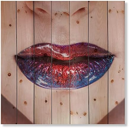 עיצוב שפתיים נשים יפות עם שפתון בהיר עיצוב קיר עץ מודרני ועכשווי, אמנות קיר עץ אדום, אנשים גדולים לוחות קיר מעץ מודפסים על