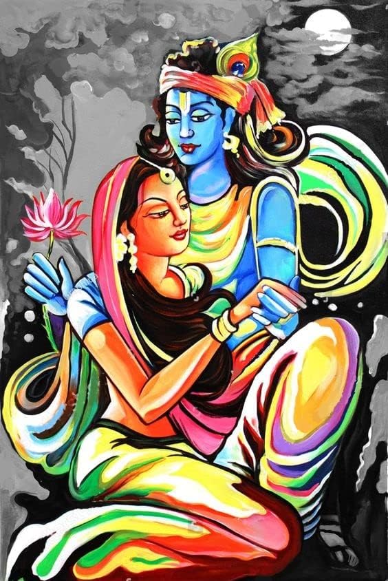 Radha Krishna Love Forever x ציור שמן צבוע ביד על בד