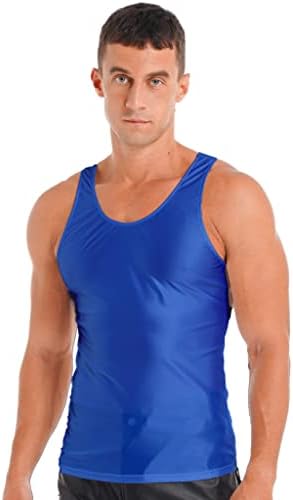 גברים של מבריק ניילון גופייה כושר ביצועים שרירים שרוולים חולצות כושר אימון פיתוח גוף אפוד מלכותי_כחול ד גדול