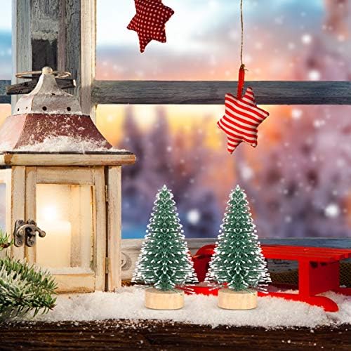עץ סיכה מיניאטורי קפוזי מיני מלאכותי לחג המולד סיסל שלג עצי כפור עם בסיס עץ 10 יחידות פלסטיק קישוטי שלג חורפי