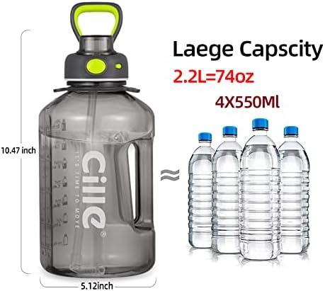 Zilspy חצי גלון כד מים 2.2L Tritan גדול בקבוק מים ספורט גדול קיבולת גדולה מיכל אטום דליפה BPA בחינם עם כושר לולאה נשיאה