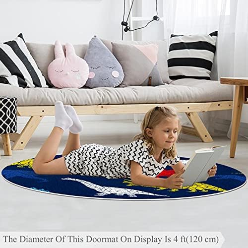 Llnsupply ילדים שטיח 4 רגל שטיחים באזור עגול גדול לבנות בנים תינוק - כריש חיוך כחול, עיצוב בית מתקפל משחק מחצלת