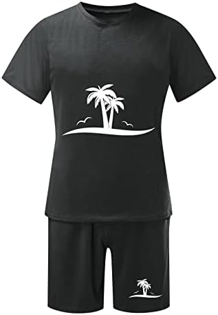 גברים 2 סטים מקבצים גברים קיץ תלבושת קיץ חוף חוף שרוול קצר חולצה מודפסת חולצה חליפה קצרה מכנסיים עם