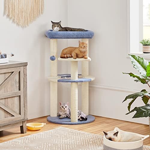 יהיטק 35.5 בעץ חתול, מגדל חתול עם קפסולת חלל מוט גירוד גדול מדי וכדור משתלשל, בית משחק לפעילות חתול לחתולים חתלתולים