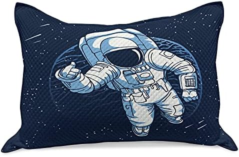Ambesonne Astronaut סרוג כרית כרית, עיצוב מצויר של איש חלל בחלל החיצון הכוכב, כיסוי כרית בגודל קווין סטנדרטי לחדר שינה,