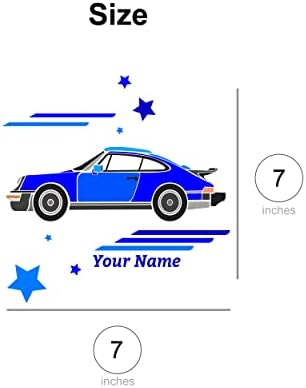 מכונית מצוירת צבעונית עם אלמנטים גיאומטריים, כוכבים ושם בנים למדבקות שמות מותאמים אישית - התאם אישית מדבקות