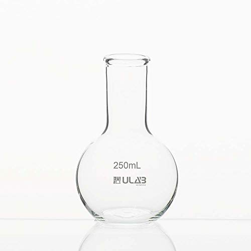 בקבוק רותח של ULAB של סט תחתון שטוח, 2 יחידות של כרך 25 מל, בורוסיליקט 3.3 חומר זכוכית, UBF1008