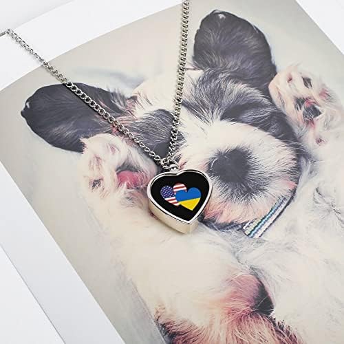 אוקראיני אמריקאי לב דגל לחיות מחמד שריפת גופות תכשיטי כד שרשרת עבור אפר מזכרת תליון עבור חתול כלב דיוקן מתנות