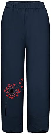 מכנסי קפרי מזדמנים לנשים כותנה רחבה כותנה פשתן קפרי הדפס פרחוני בתוספת מכנסיים קצוצים רחבים עם כיסים