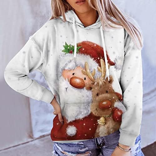 שרוול קפוצ'ונים שרוול ארוך לנשים חופשת הדפסת צבי חג המולד חמוד עם מעילי סווטשירט סווטשירט נערות נערות 7Q