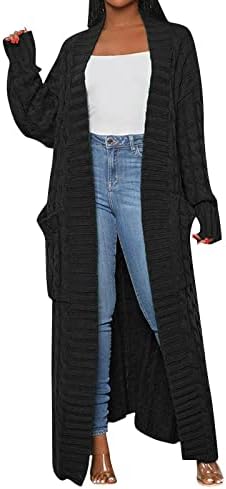 סוודרים לנשים כבל שמנמן סרוג ארוך קרדיגן בתוספת גודל גודל קדמי פתוח מעיל סוודר בגדים חיצוניים עם כיס