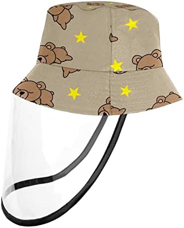 כובע מגן למבוגרים עם מגן פנים, כובע דייג כובע אנטי שמש, כוכב חיה מצויר חום דוב חום