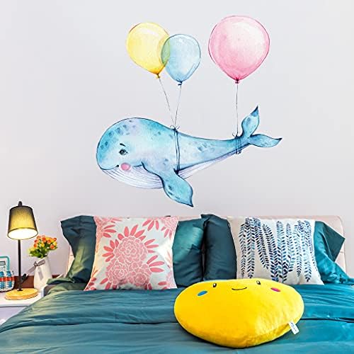 סיטאקה פנטזיה לוויתן לוויתן וקיר בלון לחדר השינה של בנות, מדבקות קיר לבעלי חיים וציורי קיר לילדים, עיצוב לוויתן לחדר