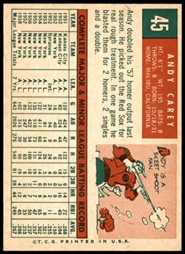 1959 Topps 45 אנדי קארי ניו יורק ינקי VG/Ex Yankees