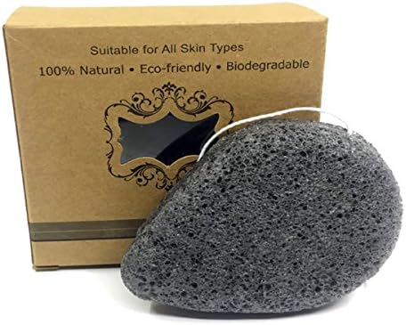ספוג קונג'אק עם פחם במבוק מופעל טבעי וידידותי לסביבה מונע ג'ינג'ים שחורים ופריצות, מאיר עור, מאזן pH,