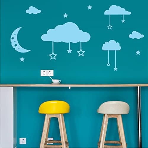עננים ירח וכוכבים מדבקות קיר ויניל תפאורה ביתית לילדים בחדר ילדים פעוטונים מדבקות קיר AD05