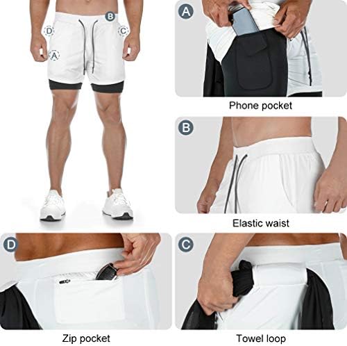 Boomlemon גברים עם 2 ב -1 ב -1 אימון מכנסי כושר אימונים מכנסיים קצרים אתלטים עם לולאת מגבות