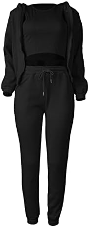 נשים 3 חלקים תלבושת בצבע אחיד גופיית יבול וז'קט ברדס עם רוכסן עם מכנסי טרנינג ארוכים קובע אימונית מזדמנת