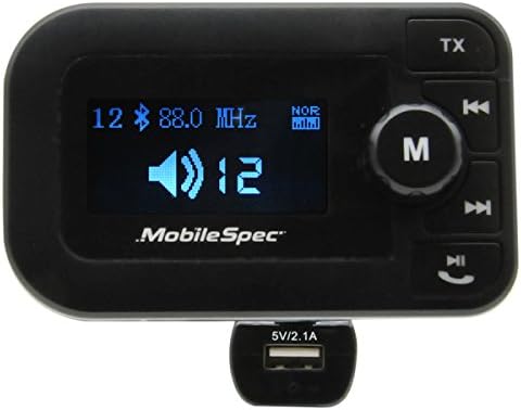 מטען MobileSpec 12V עם יציאת USB 2.1A, משדר FM, מיקרופון ללא ידיים ותצוגת LED גדולה