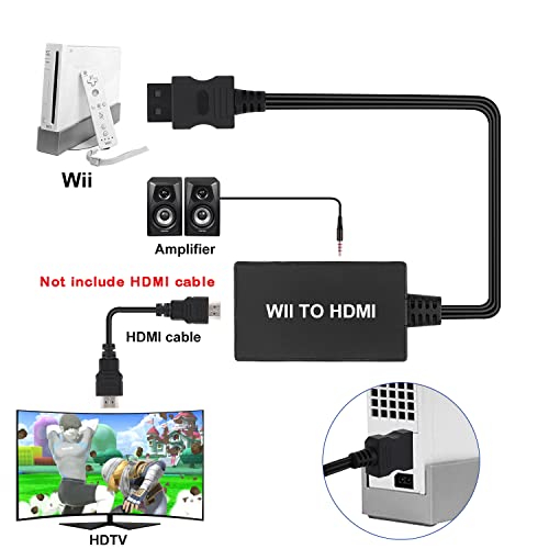 TGWBAWM WII לממיר HDMI, 1080p WII למתאם HDMI פלט וידאו ושמע עם שמע ג'ק 3.5 ממ, תומך בכל מצבי התצוגה של Wii
