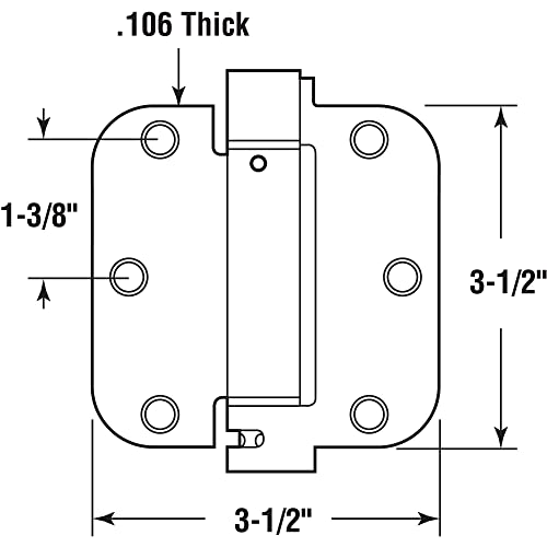 מוצרי קו ראשוני U 1158953 ציר דלת מסחרי UL ציר קפיץ סגירה עצמית מתכווננת, 3-1/2 x 3-1/2 אינץ .106 פנימה. GA.