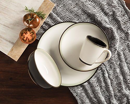 Sango Nova 16-Piece Ceramic כלי אוכל עם צלחות וספלים עגולים, שחור