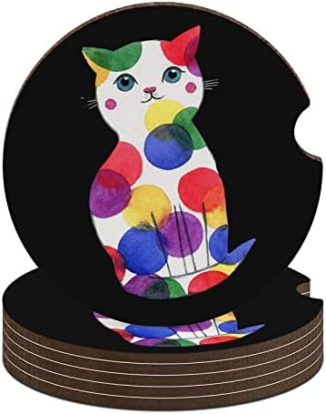 צבעוני חתול עץ רכב כוס תחתיות מחזיק כוס החלקה מחצלת פנים קישוט מתנת סט 1 יחידות