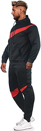 חליפות מסלול לגברים של Ghngh 2 חלקים סט תלבושת מלאה מלא רוכסן ריצה זעה חליפת ספורט בגדי לבוש שחור L שחור