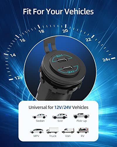 אביזרי מכוניות מטען לרכב מסוג USB-C, יציאות כפולות 60 וואט QC4.0 PD סוג C 12V USB יציאת מכונית רכב שקע אטום מים עם יציאות