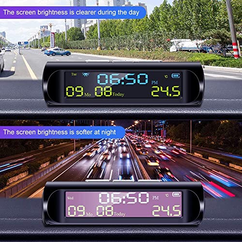 שעון דיגיטלי לרכב XTHY, שעון דיגיטלי מדביקה משאית אוטומטית ניידת סולארית טמפרטורת תאריך תאריך LCD תצוגת LCD חיווט בחינם,