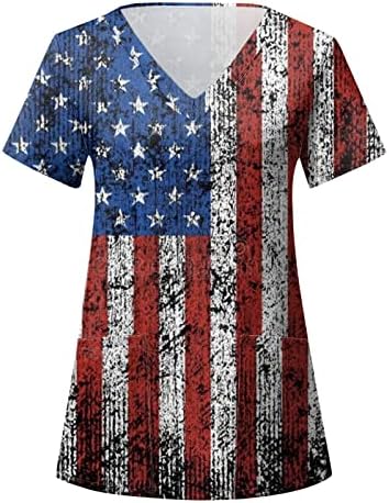 חולצות שרוול ג ' י לנשים יום העצמאות לנשים הדפס חולצות קיץ יומיות לנשים גופיות צוואר