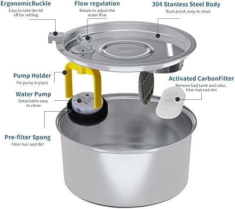 מזרקת מים לחתולים מנירוסטה קופרו, 108 עוז/3.2 ליטר מתקן קערת מים לכלבים אספקת השקיה אוטומטית למזרקה לחיות