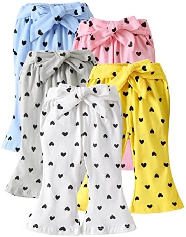 U · Nikaka פעוט מכנסי תינוק חותלות לילדה 5 חבילה עם חגורה כותנה הדפסת לב בכתום כחול לבן אפור וורוד