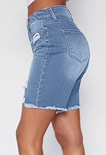 המותניים הגבוהות של Huusa המותניים שנקרעו ג'ינס מכנסיים קצרים שולל שולל אמצע הירך מכנסי ג'ינס קצרים ברמודה מזדמנים