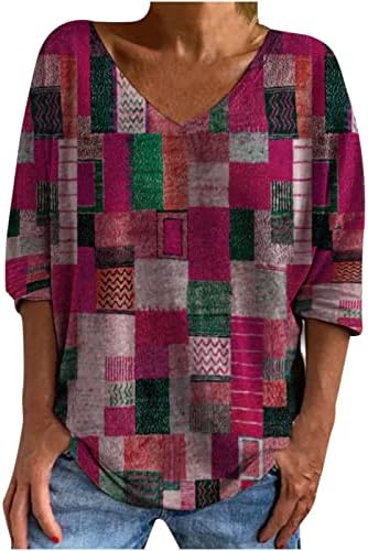 חולצות צוואר עמוק V עמוק חולצות טרקלין חולצות טשטורות 3/4 בלוק צבע שרוול חולצות ימי הביניים DQ